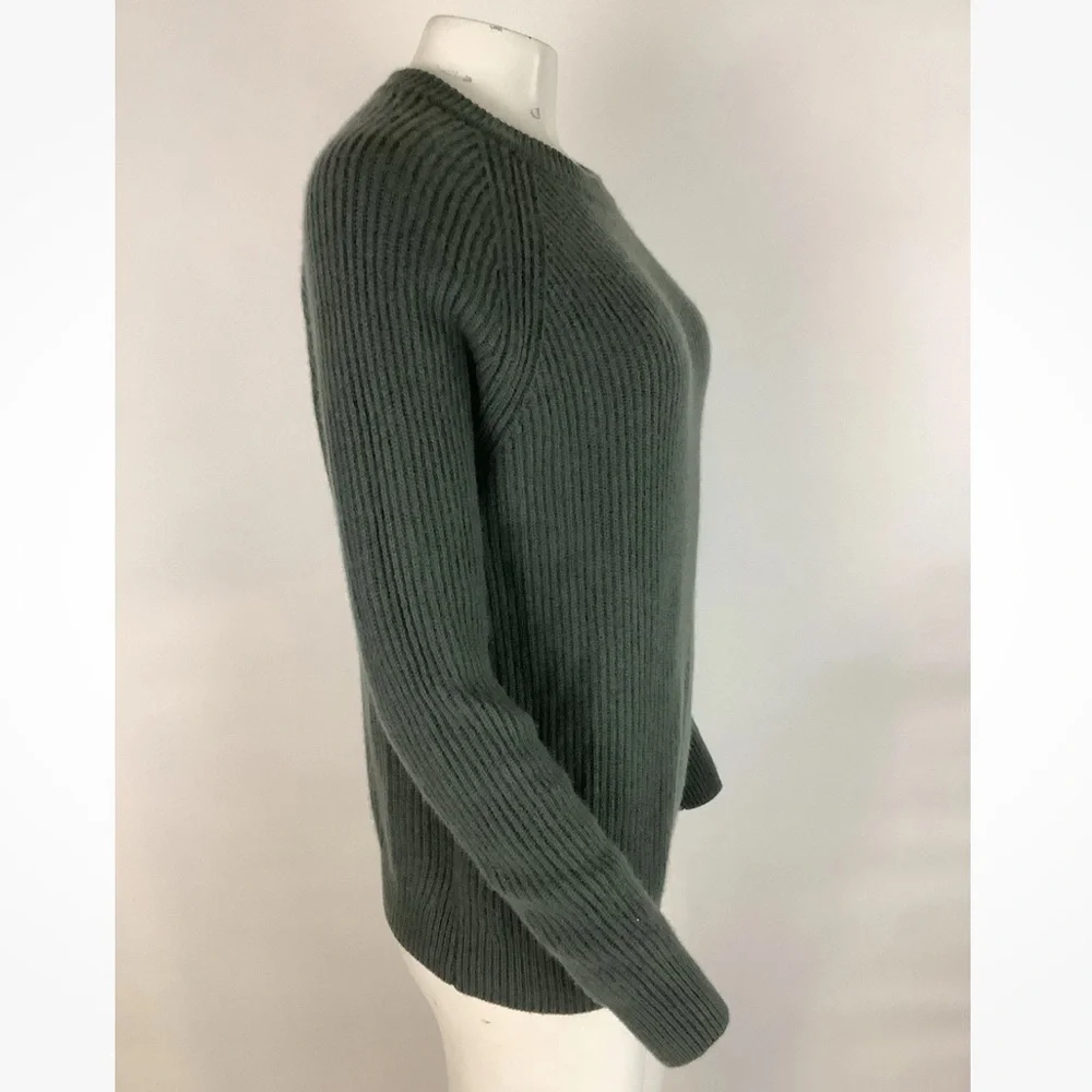 Quince Sz L 100% Mongolian Cashmere Ribbed Pullover Crewneck Sweater Green - Picture 3 of 6